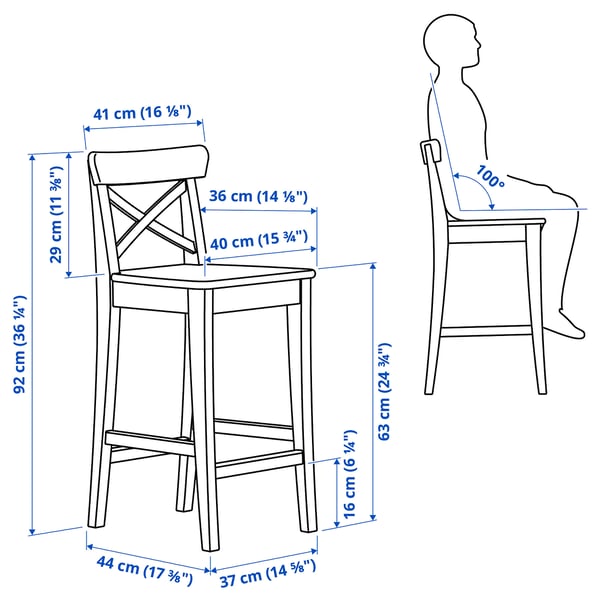 ROSENTORP bar stool with backrest, counter height/black, 63 cm
