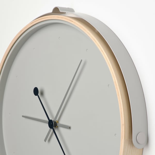 ROTBLÖTA wall clock, ash veneer/light grey, 42 cm