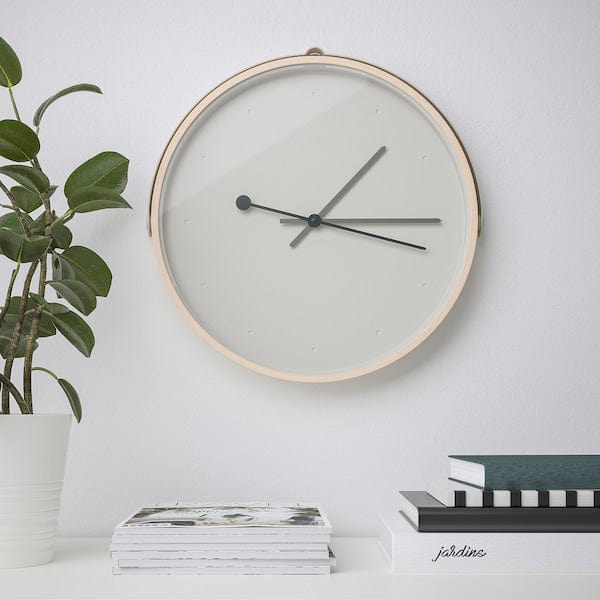 Ikea ROTBLÖTA - Wall clock, ash veneer/light grey, 42 cm