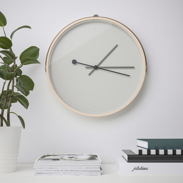 ROTBLÖTA wall clock, ash veneer/light grey, 42 cm