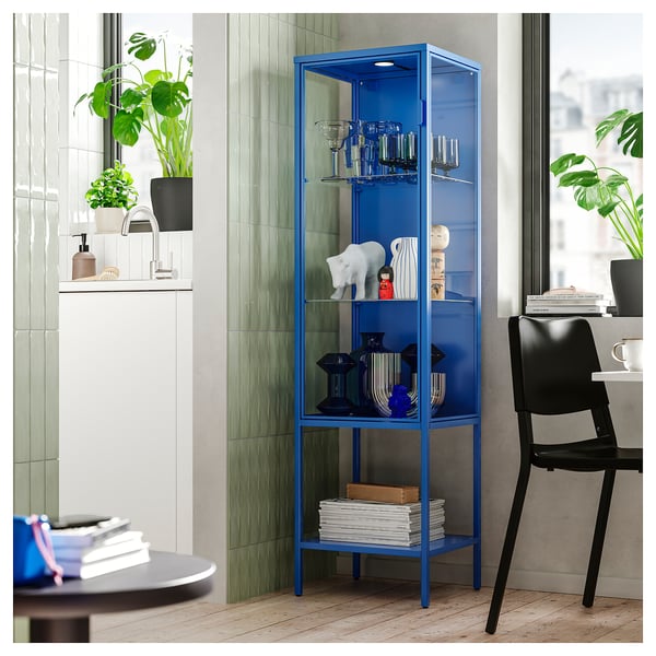 RUDSTA glass-door cabinet, blue, 42x37x155 cm