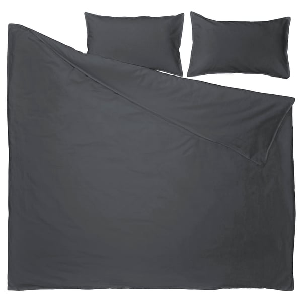 RUNDHAGTORN duvet cover and 2 pillowcases, anthracite, 240x220/50x80 cm