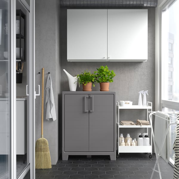 RUNMARÖ cabinet with doors, dark grey indoor/outdoor, 80x44x100 cm