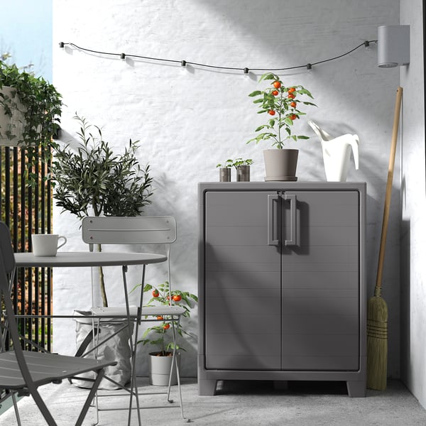 RUNMARÖ cabinet with doors, dark grey indoor/outdoor, 80x44x100 cm