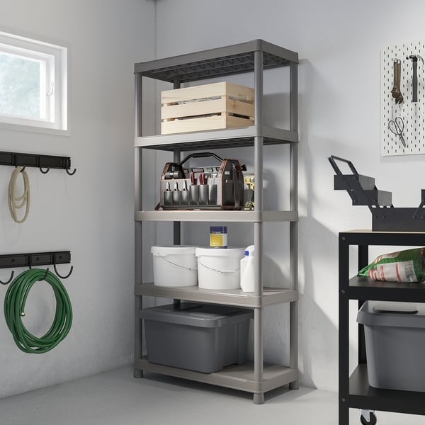 RUNMARÖ shelving unit, dark grey indoor/outdoor, 90x40x182 cm
