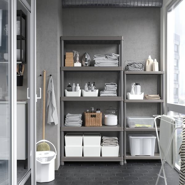 RUNMARÖ shelving unit, dark grey indoor/outdoor, 90x40x182 cm