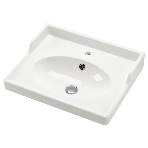 RUTSJÖN wash-basin, Width: 62.1 cm
Depth: 49.0 cm
Height: 11.6cm
Washbasin cabinet width: 60.0 cm