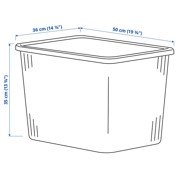 RYKTA storage box with lid, transparent grey-blue, 36x50x35 cm/44.5 l