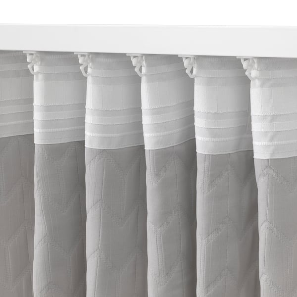 RYSSBRÄKEN room darkening curtain, 1 piece, light grey/with heading tape, 140x300 cm