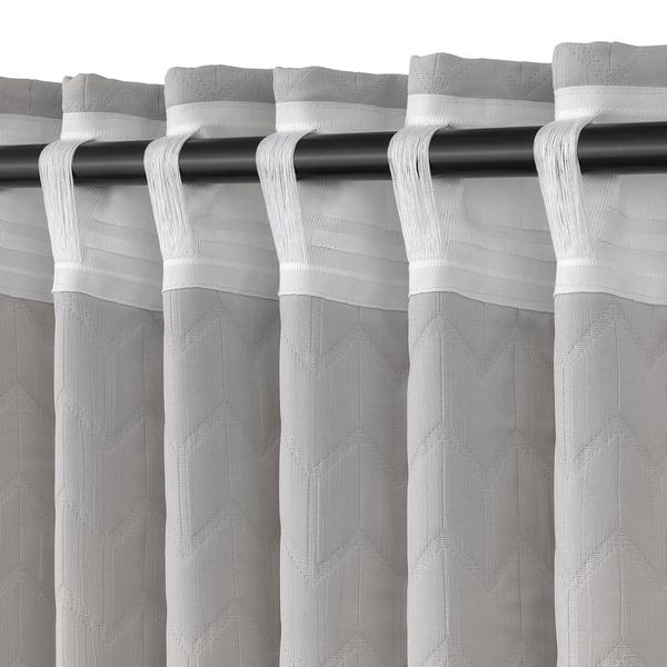 RYSSBRÄKEN room darkening curtain, 1 piece, light grey/with heading tape, 140x300 cm