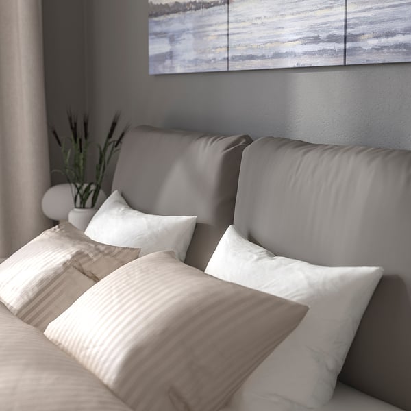 SAGESUND upholstered bed frame, Diseröd brown/Lönset, 140x200 cm