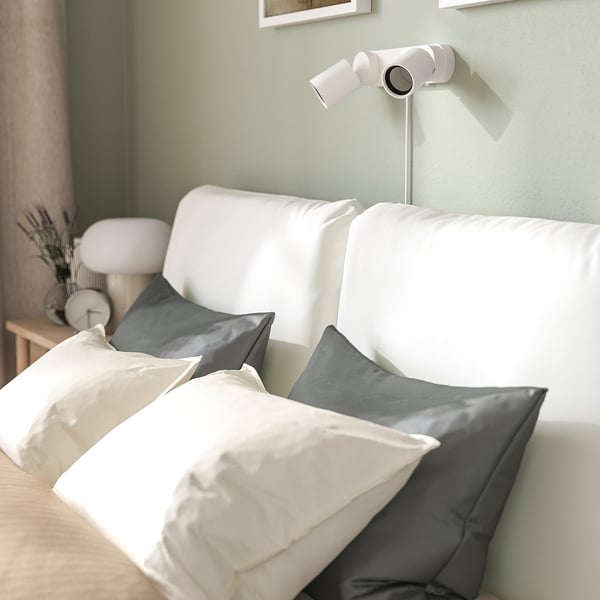 SAGESUND upholstered bed frame, Gräsbo white/Lönset, 140x200 cm