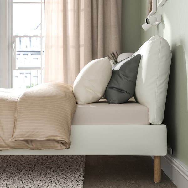 SAGESUND upholstered bed frame, Gräsbo white/Lönset, 140x200 cm