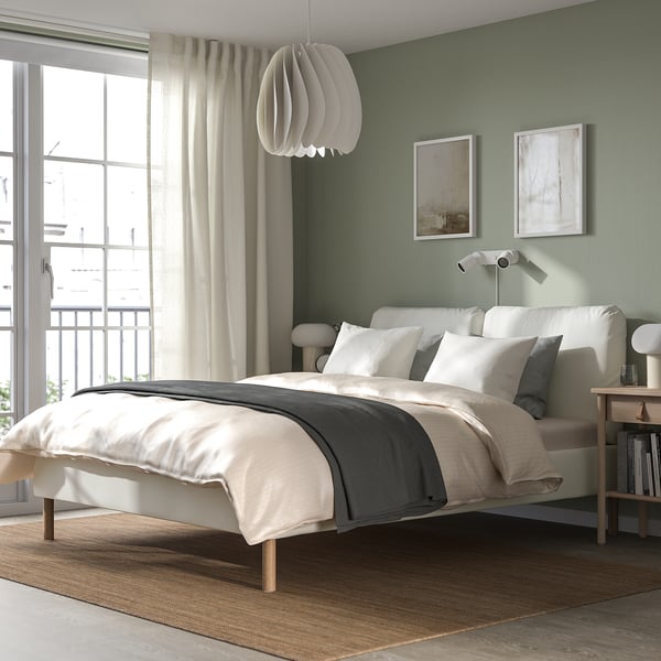 SAGESUND upholstered bed frame, Gräsbo white/Lönset, 140x200 cm