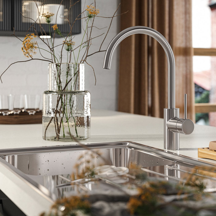 SALLSJÖN kitchen mixer tap single side lever, stainless steel colour