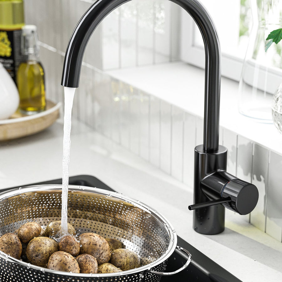 SALLSJÖN kitchen mixer tap single side lever, black