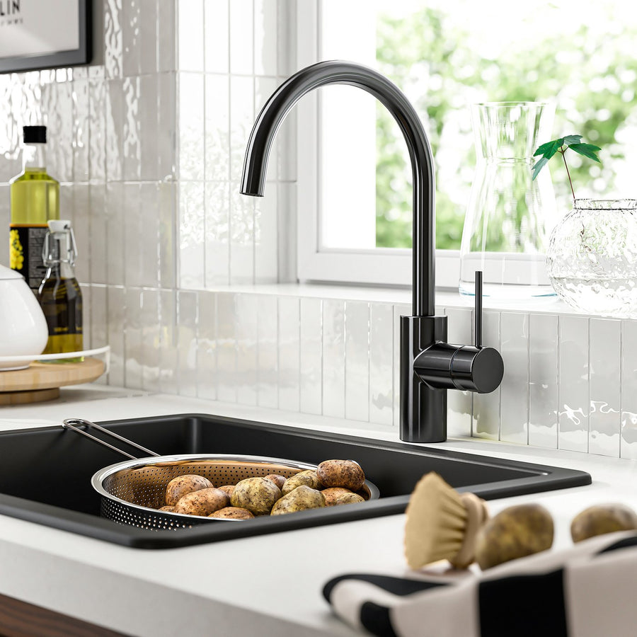 SALLSJÖN kitchen mixer tap single side lever, black