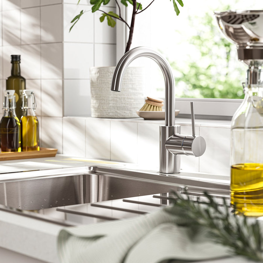 SALLSJÖN mixer tap single side lever, stainless steel colour