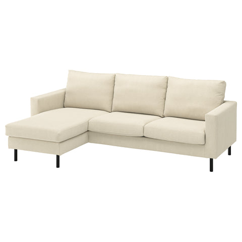SALTSJÖBADEN 3-seat sofa with chaise longue, Fridtuna light beige, 233 cm