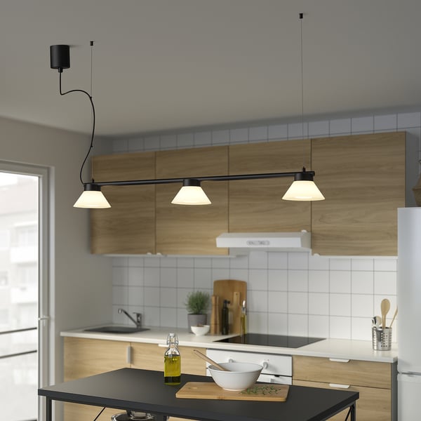 SAMBORD pendant lamp with 3 lamps, black/white, 110 cm
