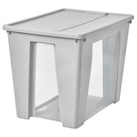 SAMLA box with lid, transparent/light grey, 57x39x42 cm/65 l
