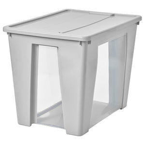 SAMLA box with lid, transparent/light grey, 57x39x42 cm/65 l