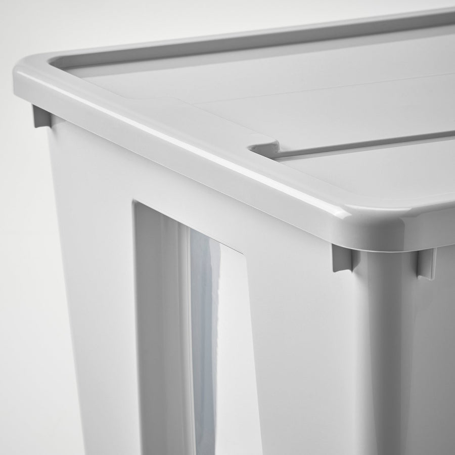 SAMLA box with lid, transparent/light grey, 57x28x39 cm