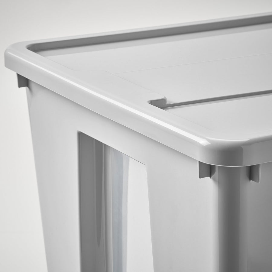 SAMLA box with lid, transparent/light grey, 57x42x39 cm