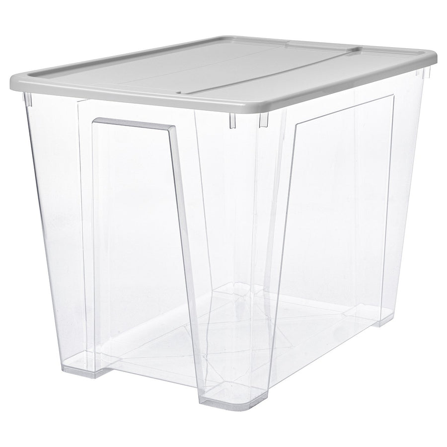 SAMLA box with lid, transparent/light grey, 57x39x42 cm/65 l