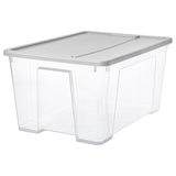 SAMLA box with lid, transparent/light grey, 57x39x28 cm/45 l