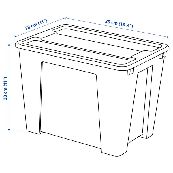 SAMLA box with lid, transparent, 39x28x28 cm/22 l