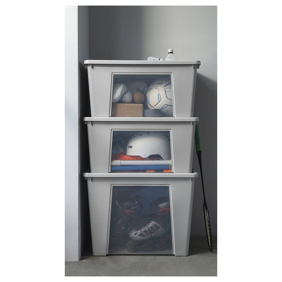 SAMLA box, transparent/light grey, 56x28x39 cm