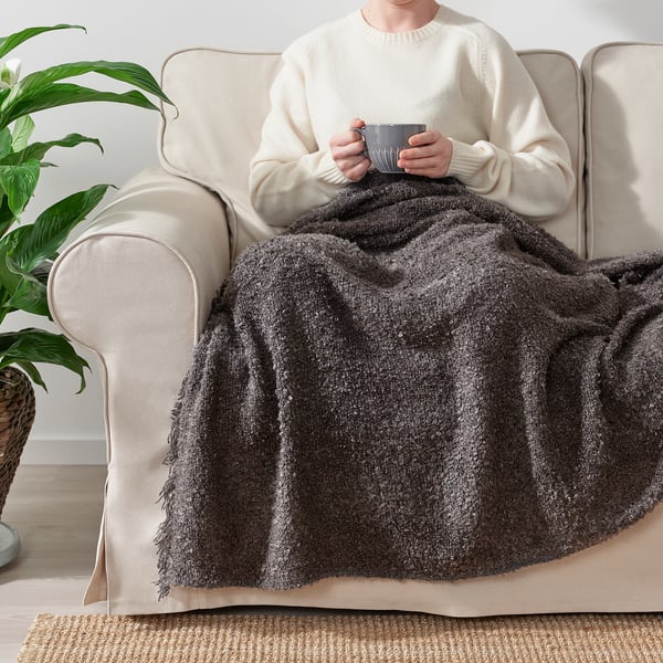 SANDBRODD throw, anthracite, 130x170 cm