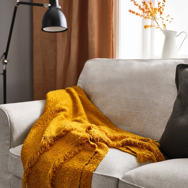 SANDBRODD throw, dark yellow, 130x170 cm