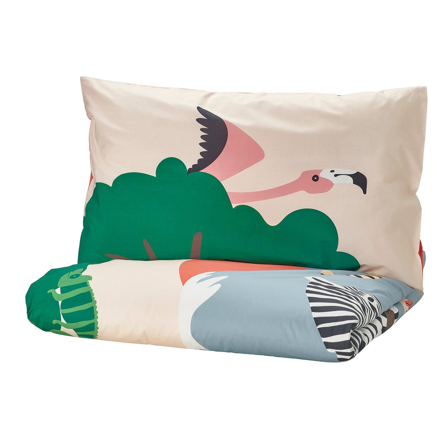 SANDLÖPARE duvet cover and pillowcase, multicolour/savannah, 150x200/50x80 cm