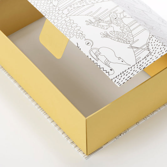 SANDLÖPARE box, patterned/yellow, 25x17x8.5 cm