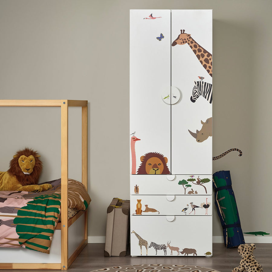 SANDLÖPARE decoration stickers, set of 3, multicolour/animals on the savannah