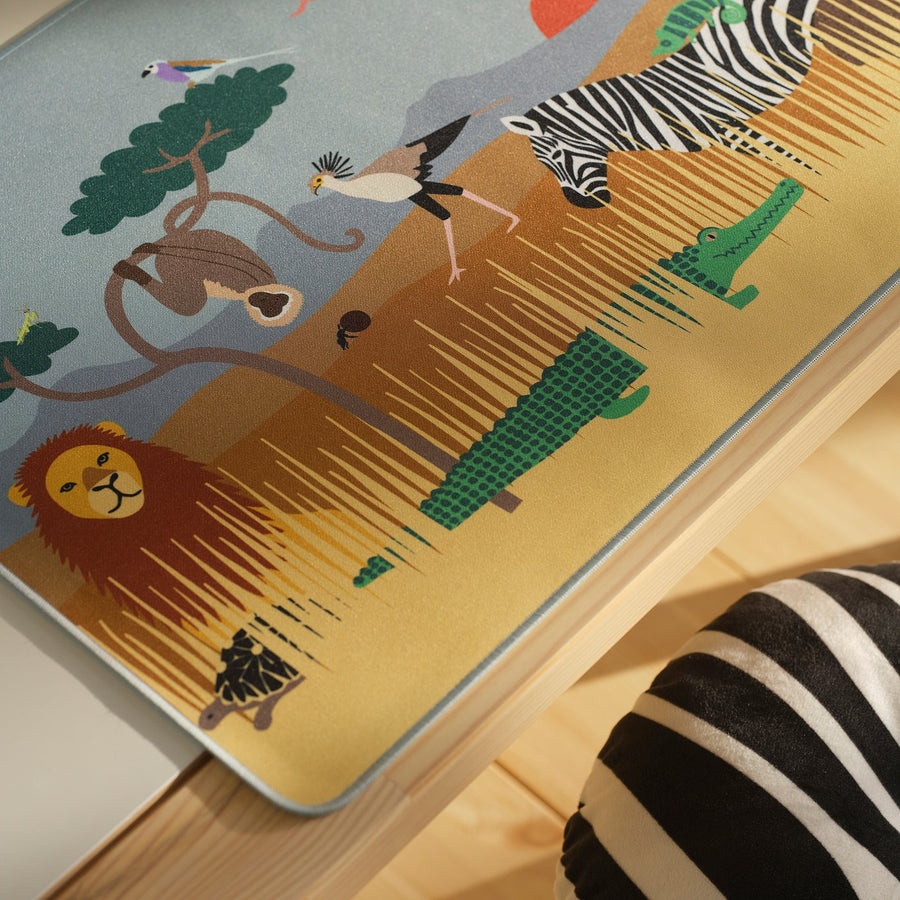 SANDLÖPARE desk pad, multicolour animals on the savannah, 38x60 cm