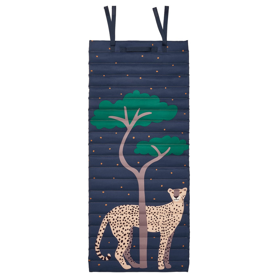 SANDLÖPARE quilted mat, dark blue/cheetah savannah, 60x140 cm