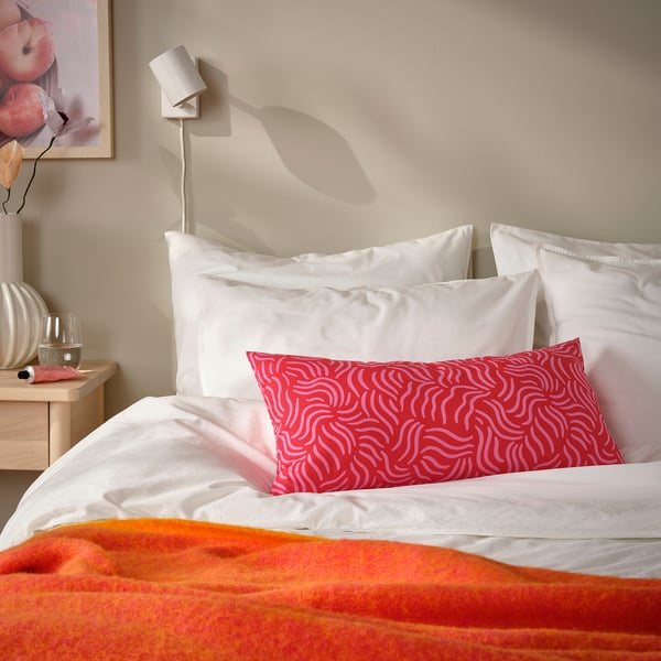 SANDMOTT cushion, bright red/bright pink, 30x58 cm