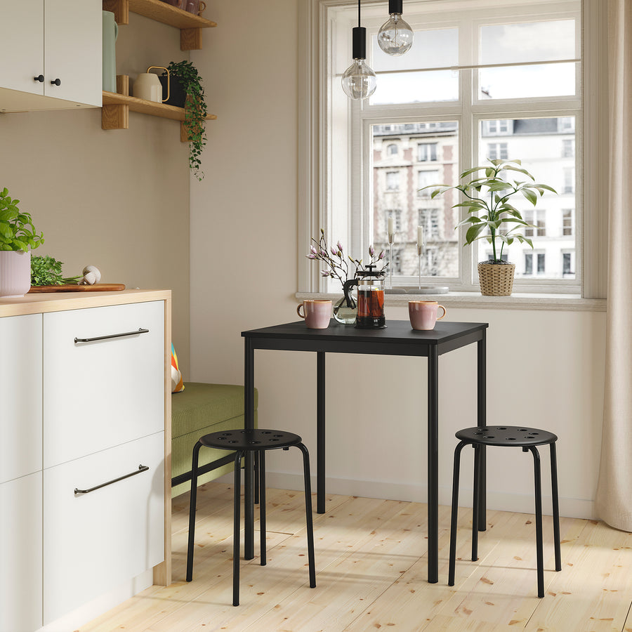 SANDSBERG / MARIUS table and 2 stools, black black/black, 67x67 cm