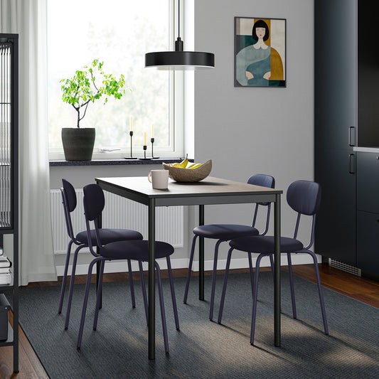 SANDSBERG table and 4 chairs, black black/Remmarn dark blue dark blue, 110x67 cm