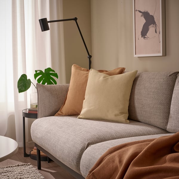 SANDTRAV cushion, yellow-beige/white, 45x45 cm