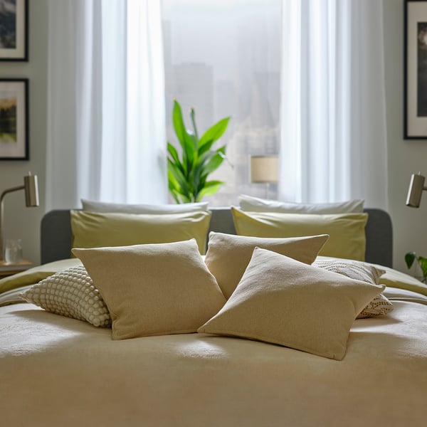 SANDTRAV cushion, yellow-beige/white, 45x45 cm