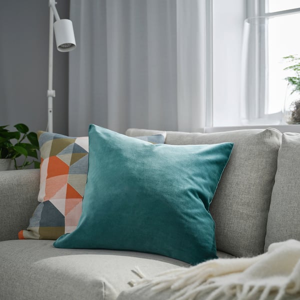 SANELA cushion cover, dark grey-turquoise, 50x50 cm