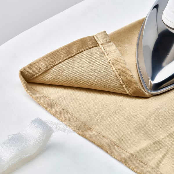 SANELA curtains, 1 pair, beige-yellow/with heading tape, 140x300 cm