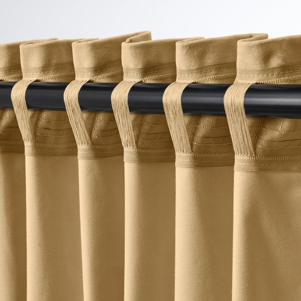 SANELA curtains, 1 pair, beige-yellow/with heading tape, 140x300 cm