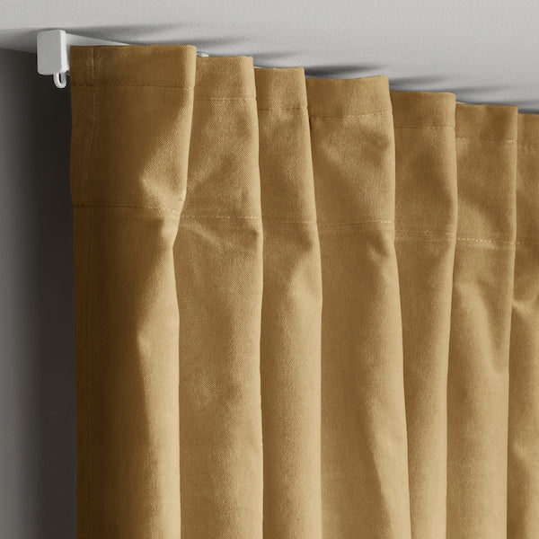 SANELA curtains, 1 pair, beige-yellow/with heading tape, 140x300 cm