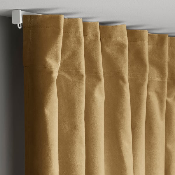 SANELA curtains, 1 pair, beige-yellow/with heading tape, 140x300 cm