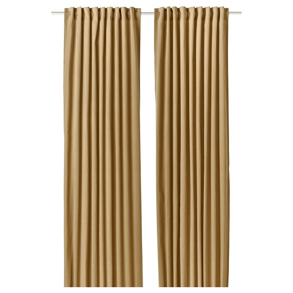 SANELA curtains, 1 pair, beige-yellow/with heading tape, 140x300 cm
